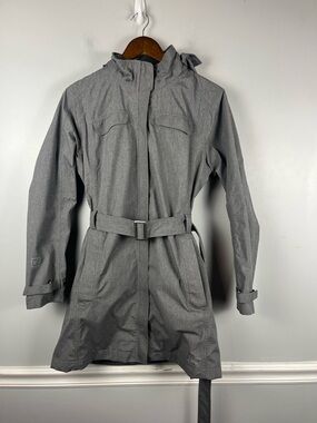 REI E1 Elements Full Zip Detachable Hood Trench Coat Rain Jacket Women’s M GRAY